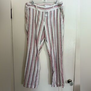LOFT Pink Black White Striped Linen Cotton Marisa Pants Womens 12 Tall